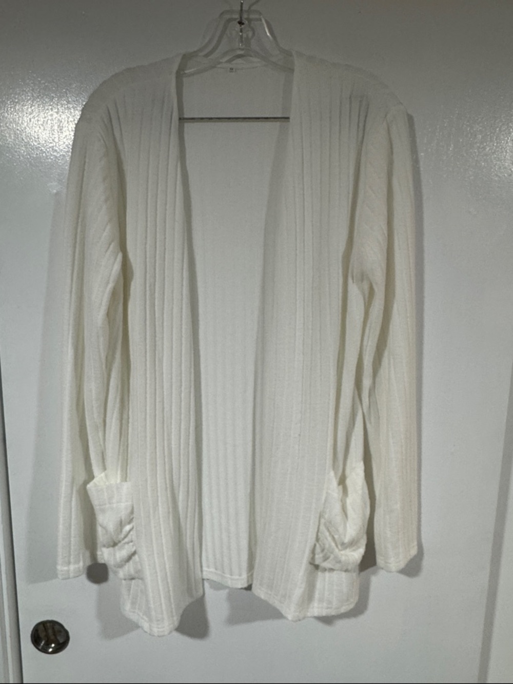 Women’s Open-Front Ivory Ribbed Cardigan Sweater